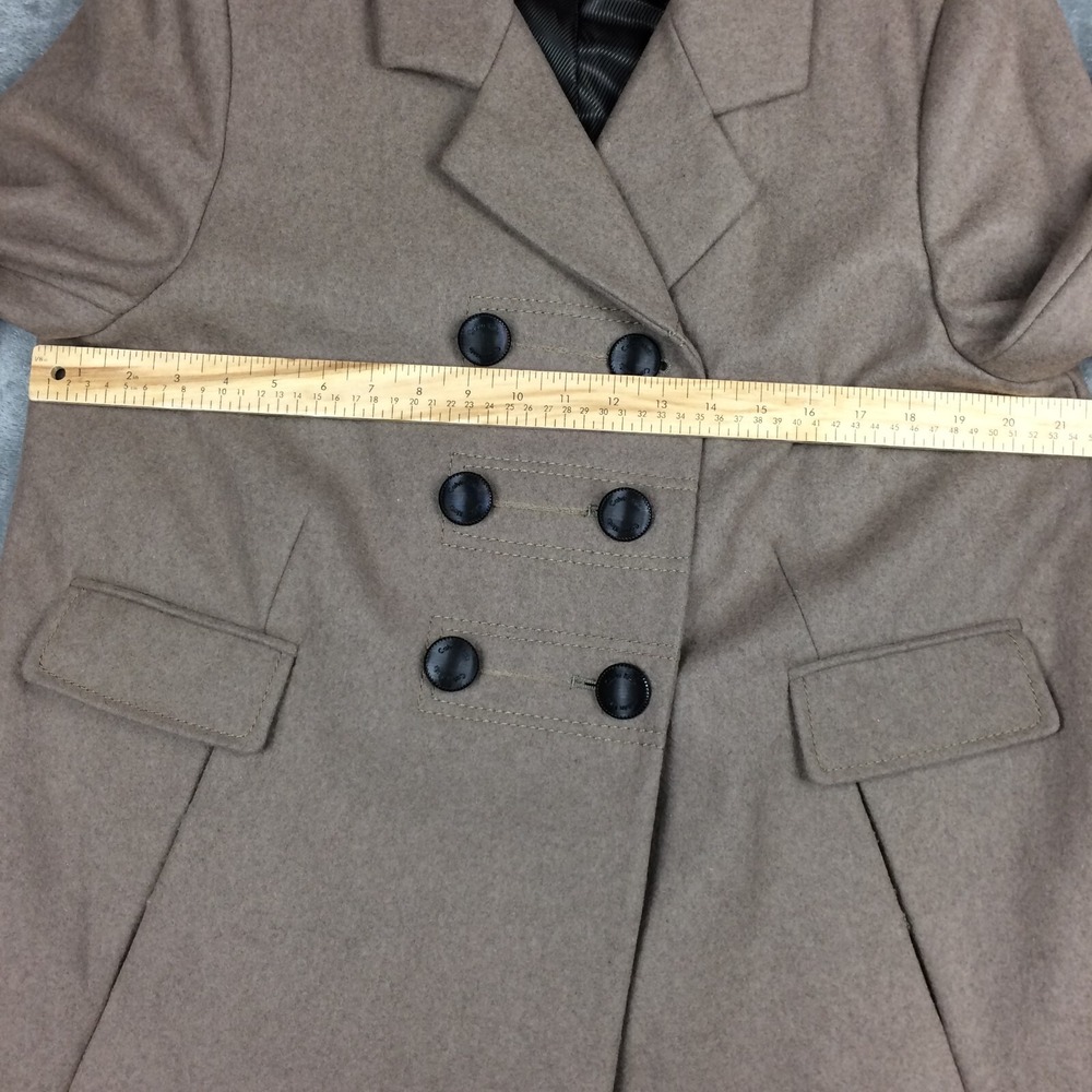 Calvin Klein Pea Coat Women 14 Tan Wool Blend Double Breasted Preppy Military - Picture 5 of 15